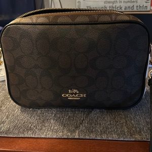 Coach Brown Jes Crossbody Monogram Signature Canvas Camera Crossbody Bag